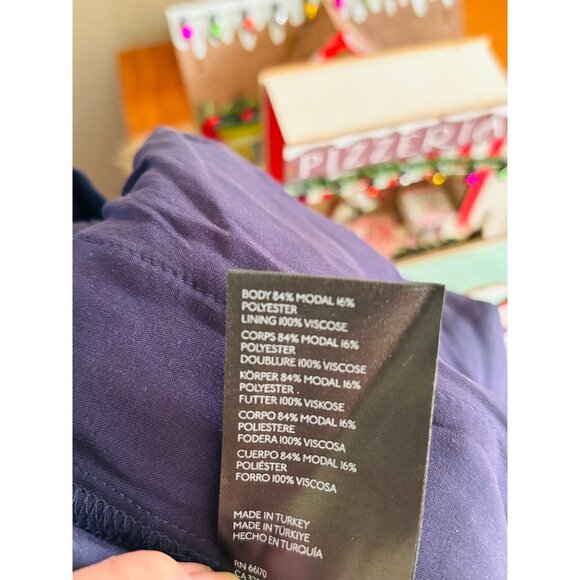 By Anthropologie High-Rise Pleated Wide-Leg Trousers Size 14 Navy Blue - Picture 12 of 16